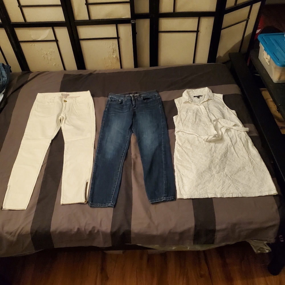Bundle Banana Republic Women's Size 2 Clothes Blue Jeans White Pants White Dress